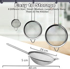 Anaeat Fine Mesh Strainers - Premium Stainless Steel Colander Sieve Sifters, with Durable Mesh and Sturdy Handle, Excellent for Sifting Dry ingredients, Flour, Pastas, Rice, Tea (9.45"）