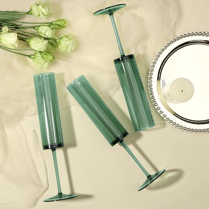 24 Pack Acrylic Dark Green Wine Glasses Green champagne glasses Champagne Flutes Sparkling Wine Glasses Wine Goblets Wedding Glassware Set Drinkware Glasses for Wedding Bar Celebration Baby Shower