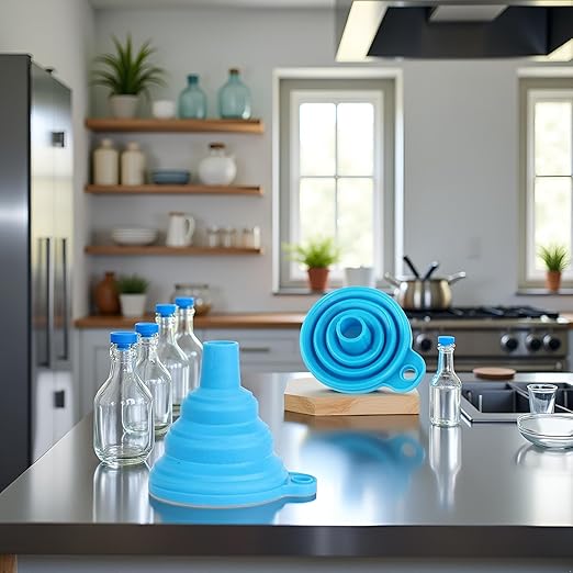 2Pcs Blue Foldable Mini Silicone Funnel Hopper Kitchen Water Filler Tool for Storage Oil Liquid Protable Collapsible Kitchen Gadgets, Nice Design Specialty Tools and Gadgets Kitchen Utensils