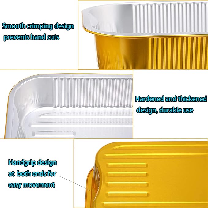 13 "x9 Aluminum foil Lasagna Pans, grill tray, sturdy disposable aluminum pan, 10 sets- for cooking，baking and heating, food storage, distribution, barbecue,Gold
