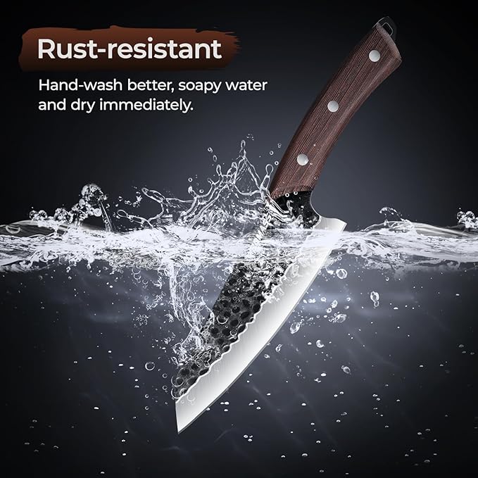 Meat Cleaver Butcher Knife Set of 17Pcs, Hand Forged Kitchen Knives Set, High Carbon Steel Chef Knife Set with bag & 6 Accessories, Boning Knives for Meat Cutting, Outdoor Cooking BBQ Camping Gift