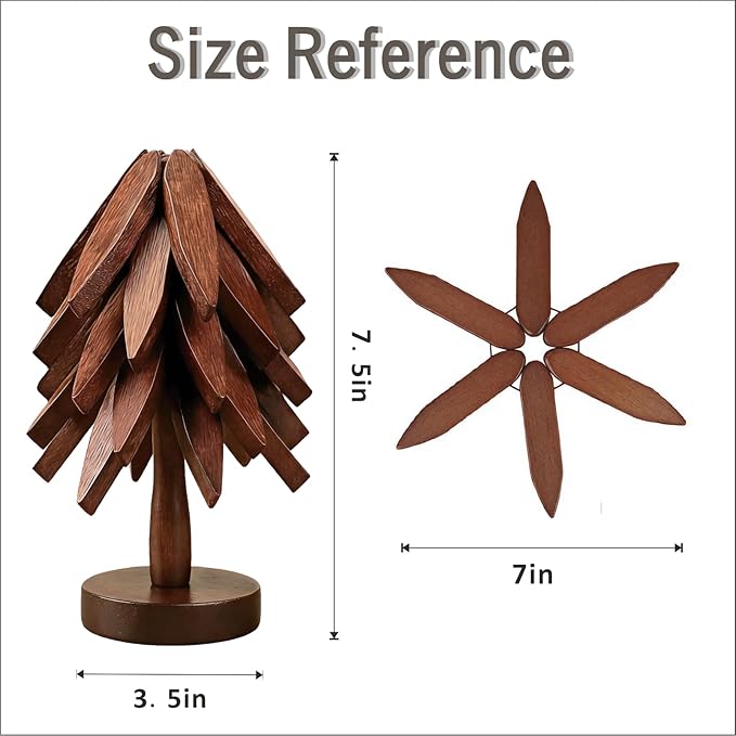 Bamboo Trivets for Hot Dishes, Tree Shape Trivet Set, 5 Bamboo + 1 Stand stored Like a Tree,Foldable Kitchen Wooden Trivet, for Hot Pot Holders for Pots, Bowls and Teapot