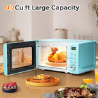 ARLIME Small Microwave, 0.7Cu.ft 700 Watt Countertop Microwave with 5 Micro Power Defrost & Auto Cooking Function, Stainless Steel Interior, LED Display, Retro Microwave for Kitchen, RV, Dorm (Green)