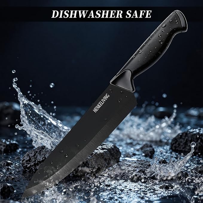 Knife Set, 14-Piece Kitchen Knives Set with Block, Built-in Sharpener, German High Carbon Stainless Steel, Ergonomic Non-Slip Handles, Black