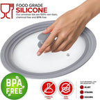Modern Innovations Universal Lids (Set of 2) Fits 7 to 12-Inch Cookware, Silicone Replacement Pan Lid, Glass Top Covers for Skillets, Pots, Frying Pans, Cast Iron - Grey