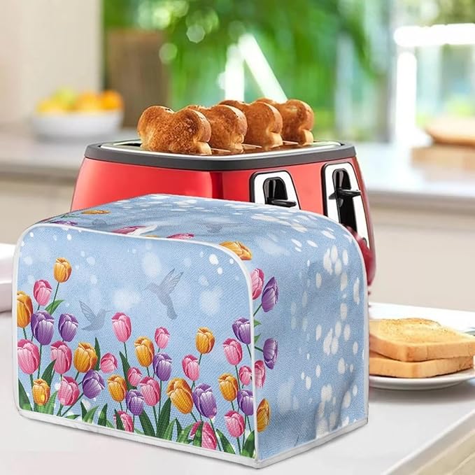 JEOCODY Toaster Oven Covers - Extra Large Blue Flower Bread Maker Cover, Fits Most Standard 2 Slice Toasters
