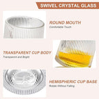 Rotatable Old Fashioned Glass, 275ml/10oz Crystal Whiskey Glass Set of 4, Wood Coaster, Thickening, Used as Rum Glass, Cocktail Cup, Coffee Cup, Milk Cup to Relax and Reduce Stress, Christmas gifts