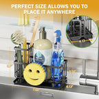 Epicano Sink Caddy Sponge Holder, Smiley Face Sponge Rack with High Brush Holder,Rustproof Kitchen Countertop Organizer,Kitchen Gadgets Sink Accessories, Black
