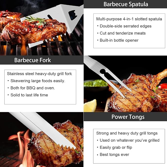 BBQ Grill Tools Set, 21-Piece Stainless Steel Grill Utensils with Aluminum Case, Heavy Duty Grilling Accessories, The BBQ Accessories Gift for Father's Day and Christmas