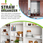 Qinyoung Acrylic Straw Holder for Cabinet Door with Double Sided Adhesive Tape Reusable Straw Organizer Tumbler Storage Kitchen Accessories Container for Counter Cupboard(Classic,Large,Grey)