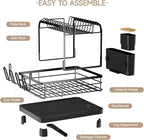 Runnatal 2-Tier Dish Drying Rack, Large Dish Rack with Drainboard Set, Detachable 4-in-1 Large Capacity Dish Drainer Over The Sink Anti-Rust for Kitchen Counter, Black