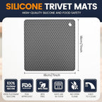 Silicone Trivet Mats 4 Heat Resistant Pot Holders Multipurpose Non-Slip Hot Pads for Kitchen Potholders, Drying mat, Jar Opener, Spoon Holder, Coaster.(Black Dark Gray)