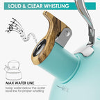 2.6 Quart Tea Kettle Stovetop Whistling for Stove Top, Food Grade Stainless Steel Tea Kettles with Cool Wood Pattern Handle, Blue