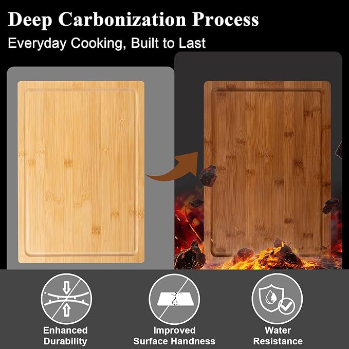 Bamboo Cutting Board, 1" Thick Heavy Duty Wood Chopping Board for Kitchen, Built-in Deep Juice Groove and Handles, Reversible Charcuterie Board for Meat BBQ, Gift for Housewarming, 17x12''