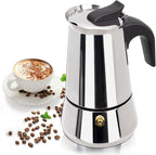 9 Cup 450ml Moka Pot Stainless Steel Espresso Coffee Maker Stovetop Coffeemaker Italian Classic Style Brewing Greca Cafe Mocha Machine for Cafeteras Lover Camping Travel and Home Use 15oz