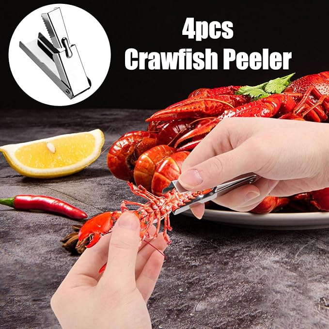 4pcs Crayfish Peeler Tool, Stainless Steel Crawfish Sheller Device Quick Shrimp Tails Remover Tool Practical Gadget Accessories for Kitchen Restaurant Outdoor Events (Silver)