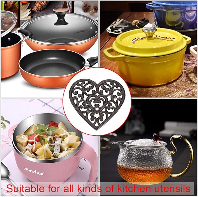 Sumnacon 2 Pcs 7.7 Inch Cast Iron Trivets - Heavy Duty Rustic Metal Hot Pot Pads, Vintage Hot Plate Trivets for Kitchen Countertop Dining Table