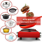 Hot Plate, Techwood 1800W Dual Electric Stoves, Countertop Stove Double Burner for Cooking, Infrared Ceramic Hot Plates Double Cooktop, Red, Brushed Stainless Steel Easy To Clean Upgraded Version, Red