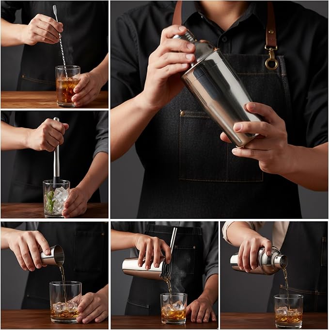 13-Piece Bartender Kit Bar Tool Set – Boston Cocktail Shaker Set with Muddler,Strainer,Jigger,Spoon–Home Bar Accessories and Drink Mixer Gift for Bartesian,Housewarming, Bar Cart Decor