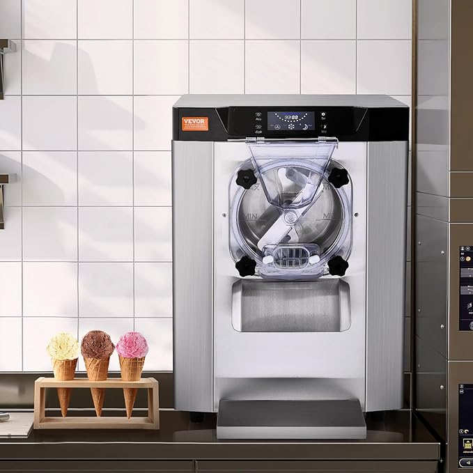 VEVOR Commercial Ice Cream Machine, 12 L/H Yield, 1713W Single Flavor Countertop Hard Serve Ice Cream Maker, 4.5L Stainless Steel Cylinder, LED Panel Auto Clean Pre-cooling, for Restaurant Snack Bars