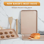 Baking Sheet Pan Set of 3, Nonstick Carbon Steel Cookie Sheets with Texture, Commercial Half/Quarter/Jelly Roll Pans Replacement Toaster Oven Tray, Heavy Duty & Easy Clean, Rose Gold