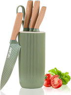 Kitchen Knife Set, Retrosohoo 6-Pieces Green Sharp Knife Set for Kitchen, Non-stick Non-slip Stainless Steel Chef Knife Set with Universal Knife Block Suitable for Home Restaurant (Green)