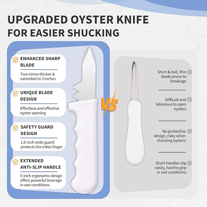 2PCS Oyster Shucking Knife + 4PCS A5 Cut-Resistant Gloves(2M+2L),8" Oyster Knife With Extended Ergonomic Handle,Stainless Steel Oyster Shucker Tool Oyster Opener Tool Oyster Shucking Kit