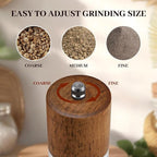 Premium Acrylic Salt and Pepper Shakers, 2Pack Manual Salt and Pepper Grinder Set with Base, Wooden Refillable Pepper Grinder with Adjustable Ceramic Core - 8 Inches