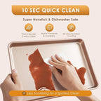 Baking Sheet Pan Set of 3, Commercial Cookie Sheets for Baking, Nonstick Half/Quarter/Jelly Roll Pans Replacement Toaster Oven Tray, Heavy Duty & Easy Clean, Rose Gold