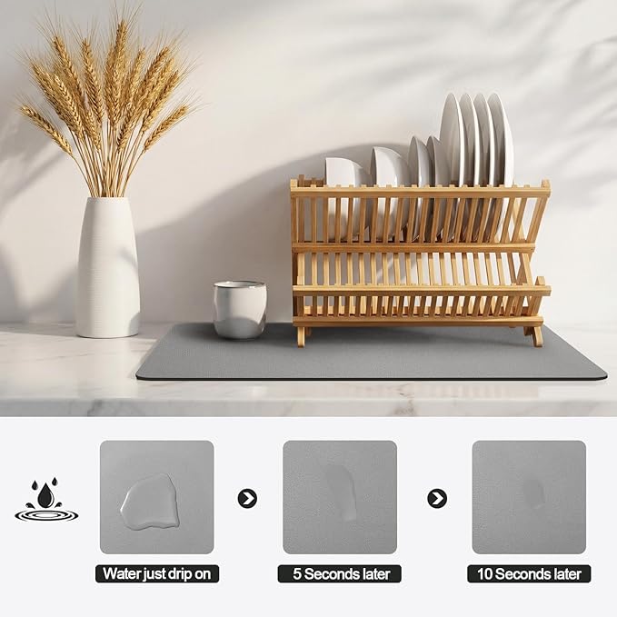 Ecotrim - Dish Drying Mat for Kitchen Counter | Coffee Bar Mat for Countertops | Heat Resistant Drainer Mat with Non-slip Rubber Backed | Hide Stain Kitchen Absorbent Draining Mat | Grey 16"x24"