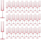 50 PCS Pink Champagne Flutes Plastic 5.4 OZ Clear Acrylic Champagne Flutes Sparkling Wine Glasses Wedding Table Decorations Reusable For Valentines Toasting Engagement Party Supplies
