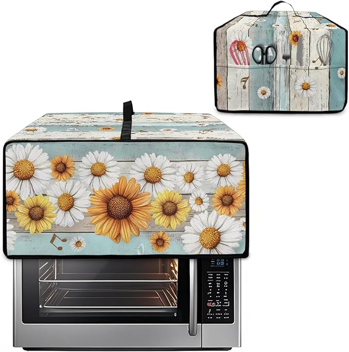 Wooden Board Daisy Print Toaster Oven Dust-proof Cover for Kitchen Small Appliance Fingerprint Protection Decorative Countertop Oven Protector (Medium-16.1 * 19.71 * 10 inches)