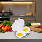 White Egg Poacher, Microwave Egg Boiler Poacher, 2 Cavity Nonstick Poached Egg Maker With Lid,Microwave Egg Cooker, Double Drain Poached Egg Cups Cookware,Specialty Cookware,Kitchen and Dining
