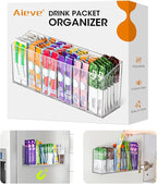AIEVE Drink Packet Organizer, Mountable Water Packet Organization Holder with Adhesive & Magnetic Sticker, Pantry Organizers Kitchen Storage for Countertop Table Fridge Cabinet