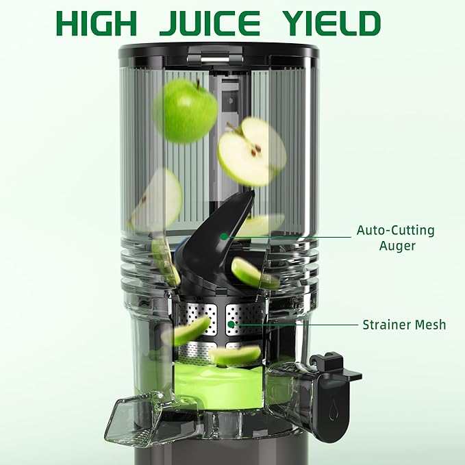 Cold Press Juicer, 6.5" Extra Wide Feed Chute Juicer Machines, 350W Slow Juicer Machines with High Juice Yield for Whole Vegetables & Fruits, BPA Free (Titanium Gray)