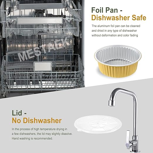 10" Deep Round Aluminum Foil Pans with Lids (5 Pack), Heavy Duty Grease-Resistant Foil Containers for Baking, Heating, Meal Prep & Food Storage, 3" Depth, 101oz