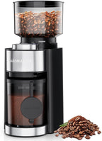 Aromaster Conical Burr Coffee Grinder with 25 Grind Settings,Adjustable 2-12 Cups Timer,Coffee Bean Grinder,3-Ear Portafilter Holder, Anti-static Design,Cleaning Brush Included,Black