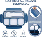 QQKO Bento Box Adult Lunch Box, Lunch Containers for Adults Men Women, Kids Lunch Boxes for School with 4 Compartments, Sauce Container, Utensils and Muffin Cups, Navy