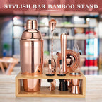 Rose Gold Cocktail Shaker Set, Premium 18/8 Stainless Steel Mixology Bartender Kit with Stylish Bamboo Stand 10-Piece Bar Tools & Accessories for Home Decor - Gift for Women, Mom, Wedding