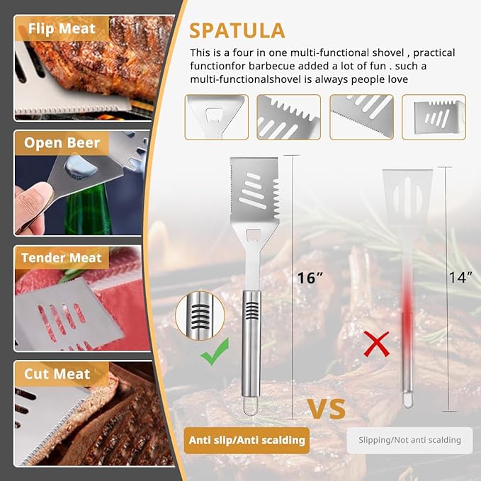 BBQ Grilling Tools Set,16" Stainless Steel Grilling Accessories Kit for Men Gift,BBQ Grill Utensils Gift Kit with Portable Carry Bag BBQ Tools Grill Tools Set for Backyard Outdoor Grill Cooking