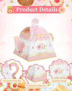 Liobelon 24 PCS Floral Tea Party Favor Gift Boxes Teapot Candy Boxes Vintage Flower Treat Boxes Mini Teapot Favor Boxes with Ribbon for Tea Garden Wedding Bridal Birthday Baby Shower Party Supplies