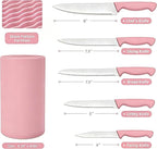 Knife Set, 6-Piece Kitchen Knife Set, German High Carbon Stainless Steel, Durable & Easy Clean Knife Block, Peach Pink
