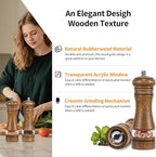 Haomacro Wood Salt and Pepper Grinder Mills Set, Classic Manual Pepper Grinder Salt Grinder Refillable Pepper Mill Sets with Acrylic Visible Window Adjustable Ceramic Grinding Rotor 6.5inch 2 Pack