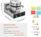 VEVOR Commercial Waffle Maker, 1230W Round Waffle Baker Machine, Non-Stick Stainless Steel Belgian Waffle Iron with Temperature and Time Control, Handle, for Restaurant Bakery Snack Bar Family