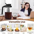 Cold Brew Coffee Maker,32 Oz Mason Jar Pitcher with Stainless Steel Filter, Pour Spout Handle Lid, Heavy Duty Glass Airtight & Leak-Proof for Iced Coffee Tea Breastmilk Lemonade-Black