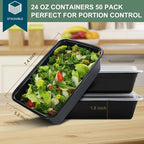 vivigu 50 Pack (100-Piece) Meal Prep Containers 24 oz, Leakproof Plastic Food Storage Containers with Lids, Disposable To Go Food Containers, BPA-Free, Stackable, Microwave, Dishwasher & Freezer Safe
