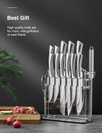 Knife Set, 14 PCS High Carbon Stainless Steel Super Sharp Kitchen Knife Set for Chef with Acrylic Stand, include Steak Knives, Sharpener and Scissors, Ergonomical Design by kincano