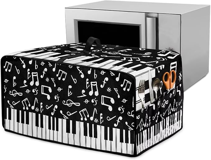 Piano Musical Notes Print Toaster Oven Dust-proof Cover, Heat-resistant Anti Fingerprint Microwave Oven Dust Cover, Kitchen Counter Accessory (Medium-16.1 * 19.71 * 10 inches)