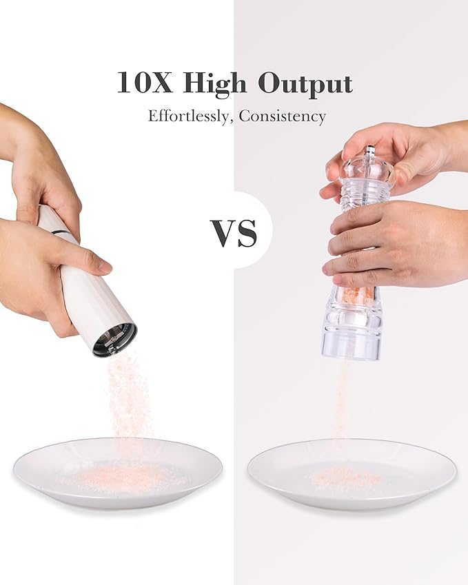 Salt Grinder Refillable Hotqilin – Manual Salt and Pepper Grinder with Titanium Alloy Core, 60+ Adjustable Settings | High Output, Easy to Clean, Durable Aluminum Body