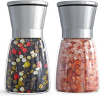 Ebaco Salt and Pepper Grinder Set - Refillable Grinder Adjustable Coarseness of Pepper Salt Spice Stainless Steel Mills Glass 6oz（2 Pack）